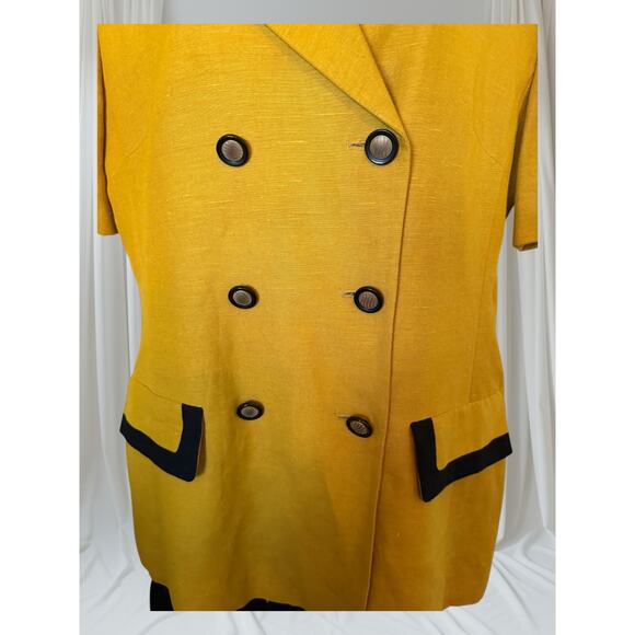 Vintage Oleg Cassini Mustard & Black Linen Double-Breasted Skirt Suit Set - Picture 2 of 9